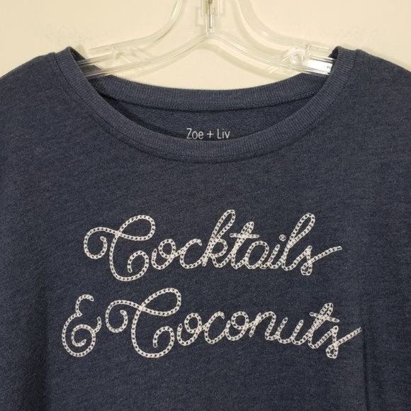 Zoe + Liv Cocktails & coconuts embroidered front graphic long sleeve shirt large - Picture 4 of 8